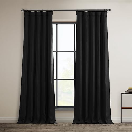 HPD Half Price Drapes Faux Linen Room Darkening Curtains - 96 Inches Long Luxury Linen Curtains for Bedroom & Living Room (1 Panel), 50W X 96L, Essential Black