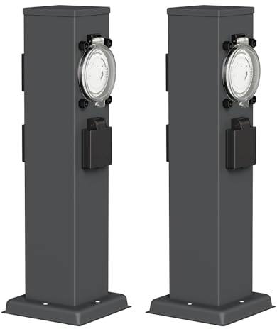 ledscom.de 2 prese da giardino a colonna POLLY per esterni, IP44, timer/timer, 3 vie, acciaio inox, antracite, angolare, 40 cm