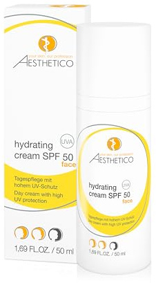 AESTHETICO hydrating cream SPF 50, 50 ml - Feuchtigkeitsspendende Tagescreme mit hohem UV-Schutz, ideal für empfindliche & trockene Haut, Anti-Aging, parfumfrei, schützt vor vorzeitiger Hautalterung.