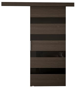 Schiebetürsystem Pikano V mit Selbstschließer Zimmertür Aluminiumgriffe Komplett-Set für Schiebetüren, Tür Innentüren Trennwände (Choco/Schwarz Lacobel, Modell: 70)