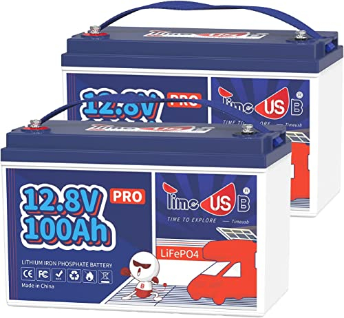 Timeusb 12V 100Ah LiFePO4 Lithium Batterie,1280Wh Lithium Akku mit 100A BMS,Max.15000 Tiefe Zyklen,1280W Ausgangsleistung Perfekter für Wohnmobil Solaranlage Boot Haushalt Off-Grid(2 Stück)