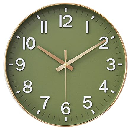 HZDHCLH Funk Wanduhr 30 cm Lautlose Wanduhr Ohne Tickgeräusche, Moderne Batteriebetriebene Uhr für Zuhause, Küche, Wohnzimmer, Büro, Wanddekoration (Goldgrün)