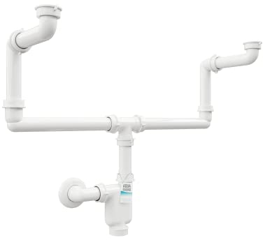 Aqua Bagno Salvaspazio, sifone - sifone per mobili - sifone salvaspazio - sifone piatto - bagno - regolabile in modo flessibile - G 1 1/4 - DN32 - doppio lavabo