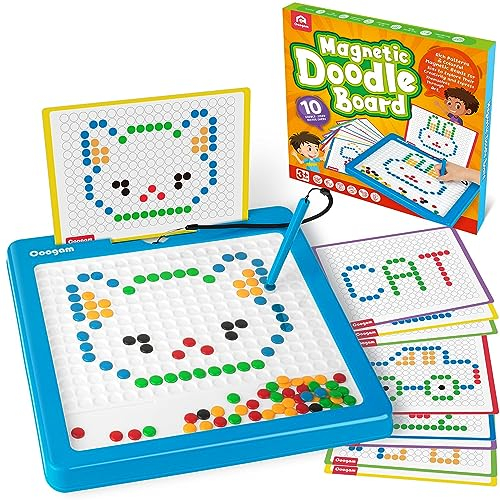 Coogam Magnetic Drawing Board, Large Magnet Doodle Board with Pen and Dot Beads, Color Shape Pattern Art Pad, Educational Traveling Toy Gift for 3 4 5 6 Years Old Toddlers
