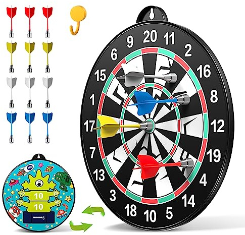 Doloowee 14-teiliges doppelseitiges magnetisches Kinder-Dartscheiben-Set, große Größe, Jungen-Spielzeug, Dartscheiben mit 12 Dartpfeilen, für drinnen und draußen, Party-Spiele, Spielzeug, Geschenke