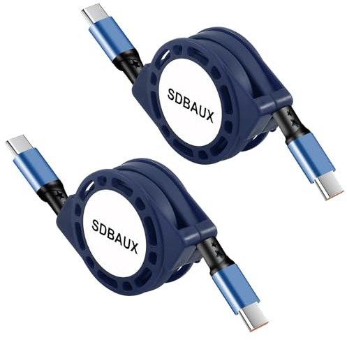 SDBAUX Cavo USB C a USB-C,[1M/2Pezzi] PD 60W Retrattile con Sincronizzazione Dati da USB-C a Type-C,Ricarica Rapida per iPhone 17/16/15 Serie,Samsung Galaxy S25,MacBook Air/Pro,Lenovo,iPad Pro (Blu)