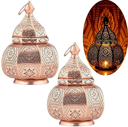 Set di 2 lampade e lanterne Marrakech in un metallo da 30 cm | Lampada da tavolo in rame Mahana come decorazione orientale