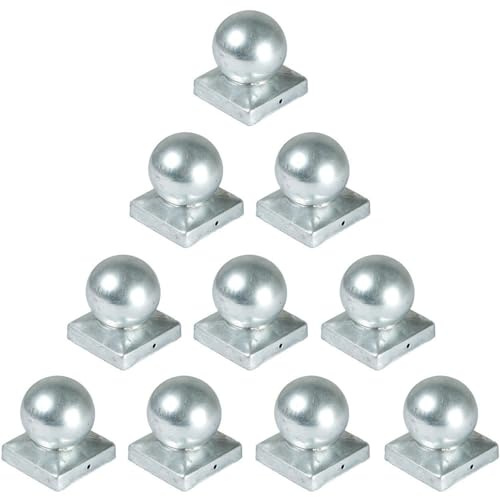10× Pfostenkappe Kugel 9×9 cm (91×91 mm) – feuerverzinkte Stahl-Abdeckung für Holzpfosten – witterungsbeständiger runder Pfostendeckel/Zaunkappe für 9×9-Pfosten