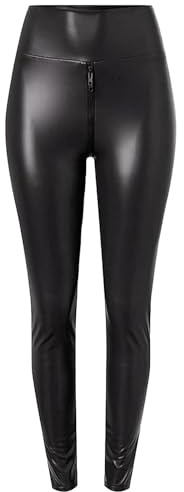 ADovz Matte Leather Trousers,Elastic High Waist Faux Leather Pants Women Sexy Crotch Double Zipper Leggings, Black, Large