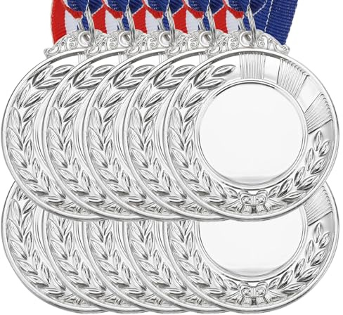 PATIKIL Leere Auszeichnungsmedaillen, 10er Pack Silberne Auszeichnungsmedaillen mit Halsband, Gestalten Sie Ihre eigenen Medaillen, Gewinnermedaillen für Sportspiele und Wettbewerbe