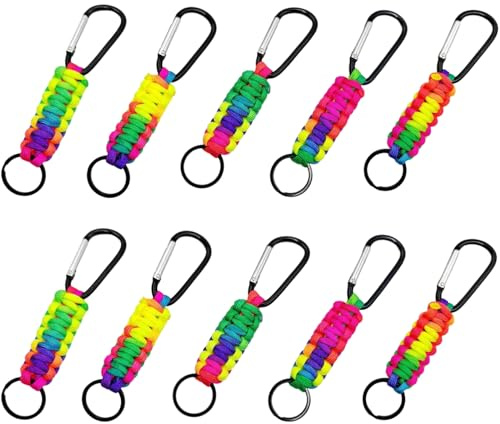 10 Stück Paracord Schlüsselanhänger Karabiner Geflochtene Lanyard Ring Langlebig, Leicht Für Outdoor-Klettern, Camping, Wandern, Rucksackreisen(Bunt)