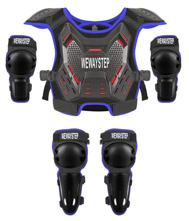 Kids Dirt Bike Gear Chest Protector Motocross Gear Motorcycle Body Armor Vest Youth Riding Gear Knee Shin Guard Elbow Pads for Cycling Ski Skateboard Skating Off-Road MTB ATV (Blue)
