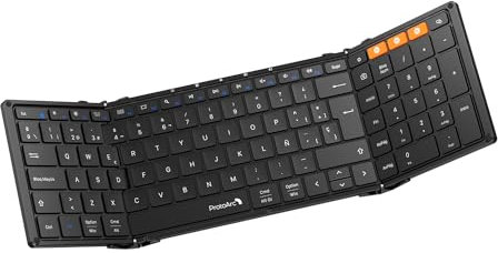ProtoArc Teclado Inalambrico Plegable, XK01 Teclado Español Bluetooth Portatil con Teclado Numérico,Tamaño Completo, para Android Windows iOS iPhone iPad Teléfono Movil Tablet PC - Negro