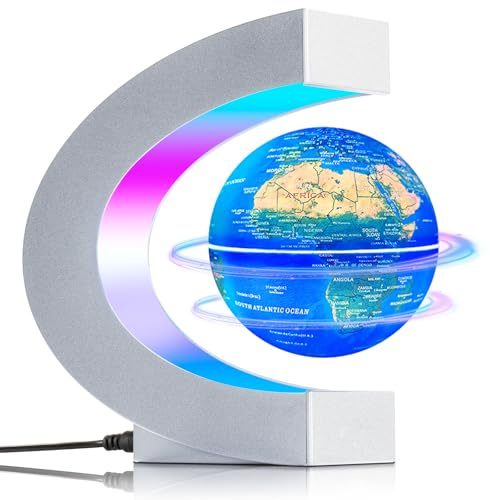 Poojaed Magnetic Levitating Floating Globe with 7 Colored Lamp, Cool Tech Gadgets Gifts World Globe for Men Father, Birthday Gifts Office Home Desk Decor Display Frame
