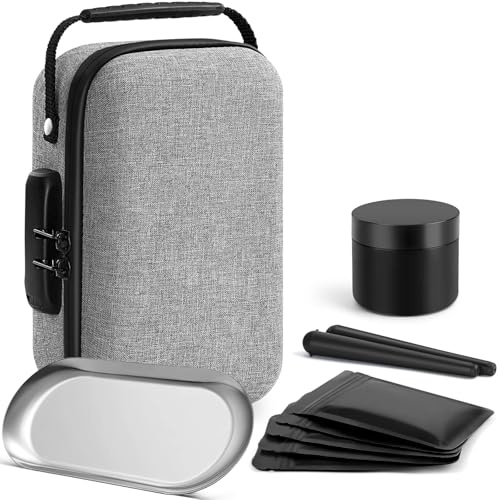 Betoores Smell Proof Bag with Accessories, Lockable Smell Proof Container Stash Box with 5 Smell Proof Baggies, 2 Doob Tube, Smell Proof jar and Storage Tray