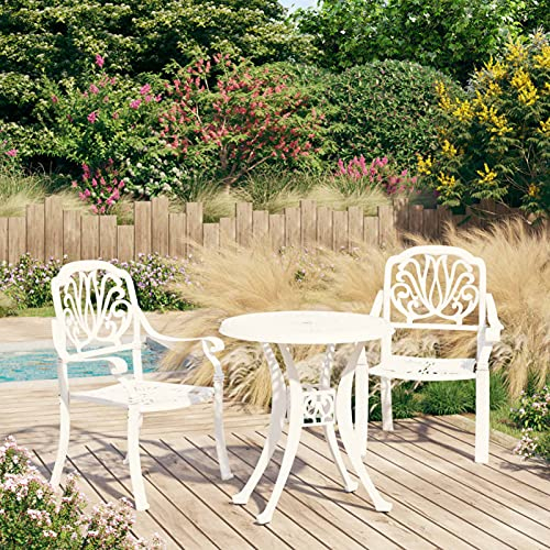 RAABYU 3-teiliges Bistro-Set aus Aluminiumguss, weiß, kleines Tisch- und Stuhlset, Tisch und Stühle mit hoher Rückenlehne, Möbelset für drinnen und draußen für Garten, Terrasse, Balkon, Terrasse D