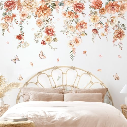 decalmile Wandsticker Blumen Boho Groß Wandtattoo Hängende Rebe Blätter(XL) | Abziehbare und Aufklebbare Wandaufkleber, DIY Abnehmbare Wandkunst Abziehbilder, Wandfreundlich, Leuchtenden Farben