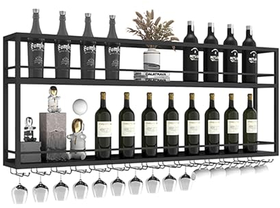 Weinregal Wand, Weinregal Zur Wandmontage, Weinregal Aus Metall Zum Aufhängen, Flaschenregal, Weinpareite, Weinhalter, Wand Flaschenhalter, Für Zuhause, Restaurant, Bars, Küche, Wohnzimmer(100X20X65cm