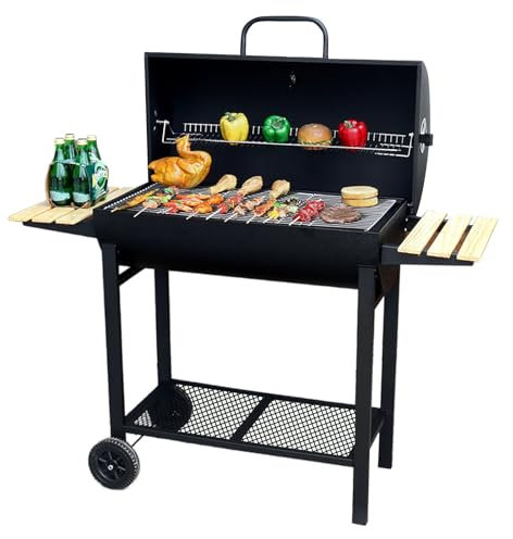 MBBTAG Barbacoa De Carbon, Parrilla Barbacoa Carbon, Barbacoa con Tapa, Termómetro Incorporado, Barbacoa Carbon Y Leña, con 2 Ruedas, Fácil De Mover, Barbacoas De Carbon Y Leña Exterior