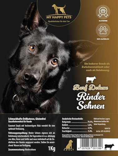 MY HAPPY PETS Barf Deluxe Rindersehnen für Hunde 1kg – natürlicher Kausnack – langanhaltend