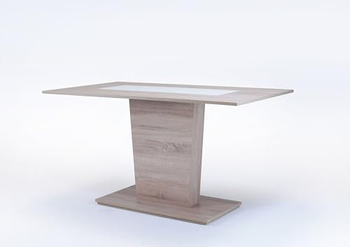 möbelando Säulentisch >Vienna< in Eiche-Optik, Einlage Schwarz/Weiß 110x75x70 cm (BxHxT)