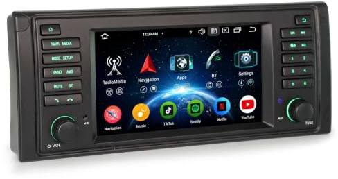 Erisin 8-Core 4GO+64GO Android 14 Autoradio pour BMW Série 5 E39 M5 7 Pouces GPS Stéréo Dab+ IPS Écran Tactile sans Fil CarPlay Android Auto Bluetooth 5.0 Canbus WiFi 4G DSP TPMS OBD2 USB Radio