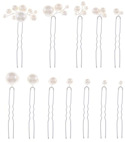 12 Pieces Bridal Wedding Hair Pins Handmade Pearl Bridal Hair Accessories for Brides Women Girls Silver