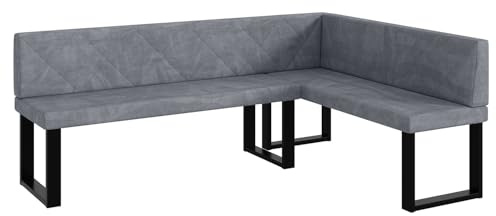 MEBLINI Eckbank für Esszimmer - Küchenbank - Essecke - Sitzecke Küche - ERIC - U-Beine 142x196x87cm Rechts - Grau Samt