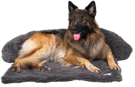 Pfoten & Nasen® Deluxe Dog Sofa – Waterproof & Washable Dog Bed with Removable Cover, Soft Plush Surface & Extra Fluffy Filling, Sofa Protector for Large, Small Dogs (Dark Grey, L -105 x 95 cm)
