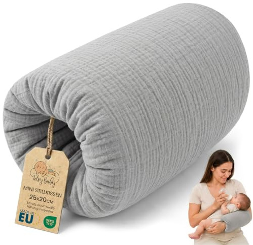 Amningskudde liten Breastfeeding och Nursing Pillow för resor Muslin 20 cm - Amningsmuff armkudde och positioning kudde baby arm amningskudde av mjuk bomull Oeko-Tex Grå