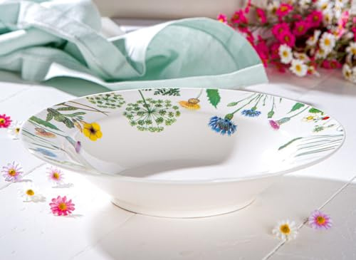 GILDE Plato hondo de flores salvajes, porcelana, redondo, 23 cm de diámetro, diseño de flores y mariposas, vajilla de cocina, platos de porcelana