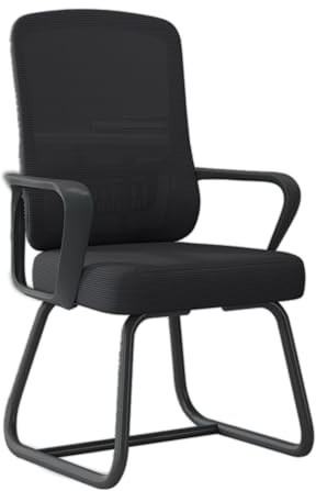 Kontorsstol Utan Hjul, Ergonomisk Skrivbordsstol, Datorstol med Nät i Mitten av Ryggen med Svankstöd, Fåtölj Lämplig for Väntrum, Lounge, Träning(Black)