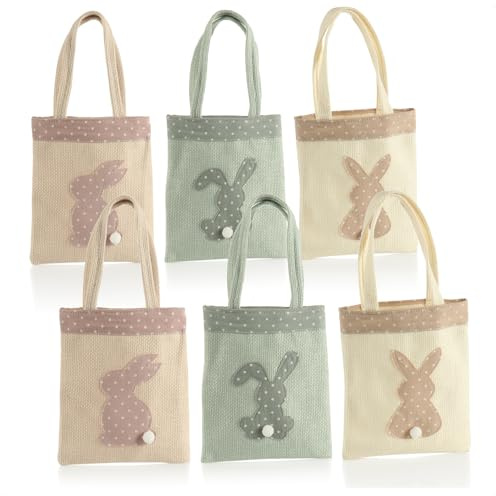 COM-FOUR® 6x presentpåse till påsk - tygpåse med påskhare att ge bort - söt presentpåse med handtag och påskmotiv (6 stycken - påse - 3-färgad)