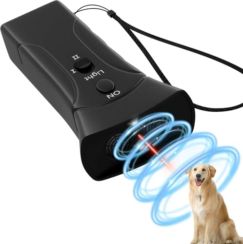 Antibell Ultraschall Gerät, 2 Modi Anti Bell Gerät Hunde mit Stroboskop Taschenlampe, 25 Fuß Hundetrainings Antibell für Hunde für Meisten Hunde im Innen und Außenbereich Handheld Anti Bellen Gerät