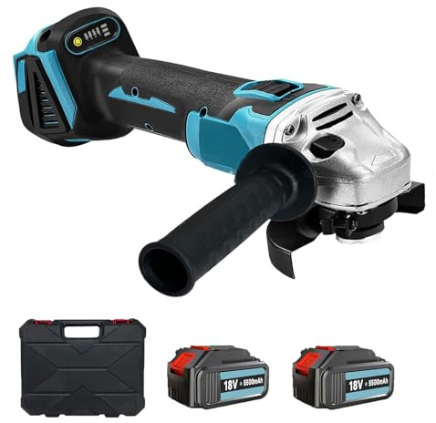 KuwpbbT Akku Winkelschleifer -2x 5500mAh Akkus, 125 mm Bürstenlo Winkelschleifer mit 9500RMP, 18V Akku-Schleifer mit Trennscheiben, Fächerschleifer zum Trennen & Schleifen