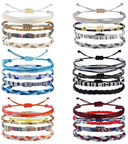 yeemeen 24 StK Surfer Armband für Frauen Herren, Armreif Einstellbar,Armbander Bunt, Boho Armbander Fußkettchen für Damen, Stoffarmband, Freundschaftsarmband, Geschenke zum Geburtstag Weihnachten