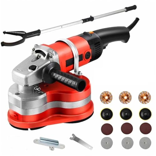 Pulidora De Pisos 3 Cabezales con Pértiga Extensible Lijadora Piso Pared Tres Cabezales Varilla Telescópica con Mango Auxiliar Y Pértiga Extensible para Pulido Profesional De Suelos En Cemento