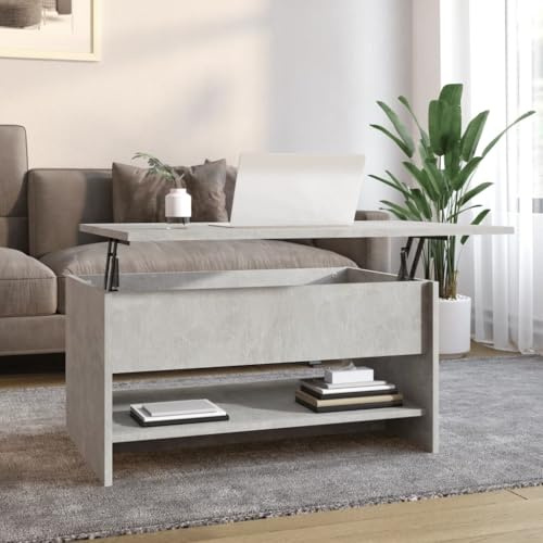 HaoChrymec Couchtisch Betongrau mit Höhenverstellbarer Tischplatte, Holzwerkstoff, Stauraum und Vielseitig Einsetzbar, Modernes Design für Wohnzimmer, 80 x 50 x 40 cm
