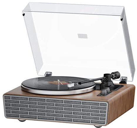 XJ-HOME All in One Vinyl Record Player with 4 Treble/Bass Stereo Speakers,Bluetooth HiFi Turntables for Vinyl Records with Magnetic Cartridge AT-3600L,Phono Preamp,33/45RPM,2-Speed,AUX in/RCA Out