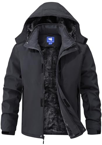 Aorga Mens Skiing Jackets Winter Waterproof Snow Ski Jackets Coats Fleece Lined Insulated Heavy Snowboard Parka Jackets with Hoode Dark Grey XX-Large