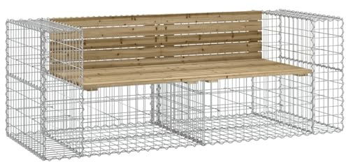 Gecheer Impregnated Wood Garden Bench with Gabion Basket Base - Compact Outdoor Seating Model3196238