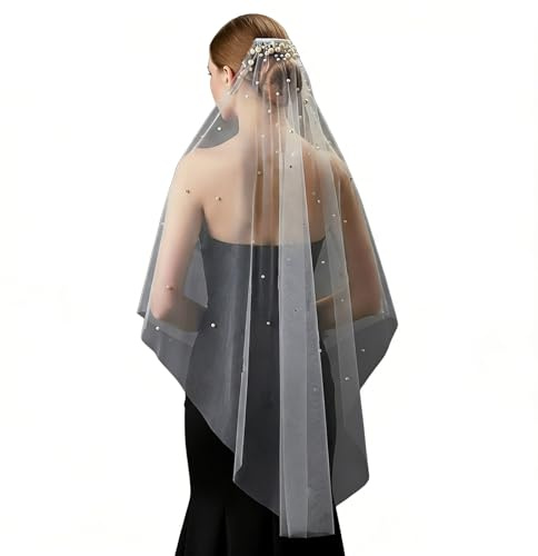 Eleganter, einlagiger Brautschleier mit Perlen, Strasssteinen, Dekor, Haarkamm, Schleier für Braut, Hochzeit, Zeremonie, besondere Anlässe, Hochzeitszubehör