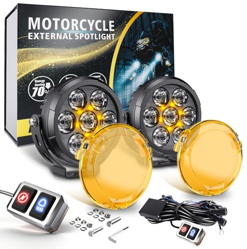 CO LIGHT 2X Motorrad LED Nebelscheinwerfer, 60W Amber/Weiß Zweifarbige Zusatzscheinwerfer Rückfahrscheinwerfer Offroad Arbeitsleuchte mit Kabelbaum Universell kompatibel für Motorrad Auto