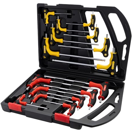 GREENSAPPIRE 16PC T Handle Hex & Star Screwdriver Set – CR-V Ball End Allen Keys & Torx Keys Sizes T30-T50 | Professional 6150 Chrome Vanadium Steel Tools for Furniture Assembly, Bike & Motorcycle