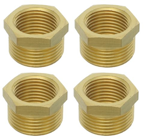 HORIALENCE 4 adattatori riduttori in ottone filettati per impianti idraulici - Raccordo a boccola per rubinetto, tubo da giardino - Connettore riduttore da maschio a femmina da 3/4 a 1/2