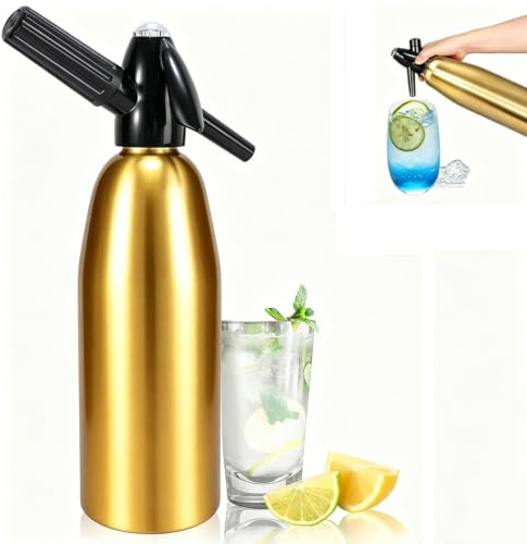 Soda Siphon,1L kohlensäurehaltiges Wasser Maschine,Sprudelwasser Maschine mit Druckregler,Tragbare Aluminium Sparkling Water Maker zur Herstellung von hausgemachten Säften,Mojitos,Cocktails,Getränken