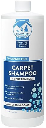 Unique Carpet Shampoo & Stain Remover, 32 oz - Pet Odor Eliminator and Bacteria and Enzyme Cleaner for Cat Urine, Dog Urine, Red Wine, Old Stains - Carpet Cleaner Spray for Machines & Manual Use