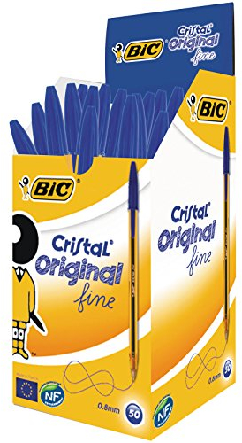 BIC 872730 Kugelschreiber Cristal fine – 50 Kulis in Blau – Strichstärke,0,35 mm - - fein – Dokumentenecht