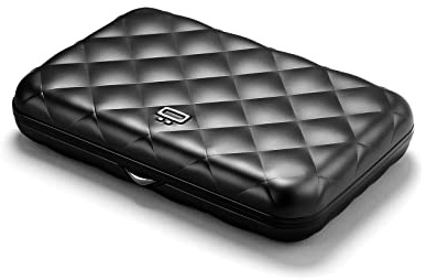 Ögon Smart Wallets - Quilted Button Cartera Tarjetero - Protección RFID: Protege Tus Tarjetas de Robar - hasta 10 Tarjetas + Recetas + Notas - Aluminio anodizado (Negro)