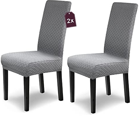 Scheffler Home Stuhlhussen 2er Set Grau für Schwingstühle Karo Emil | Waschbare Stuhlbezüge, Öko-Tex zertifiziert, Stretch Chair Cover für Freischwinger und Esszimmerstühle